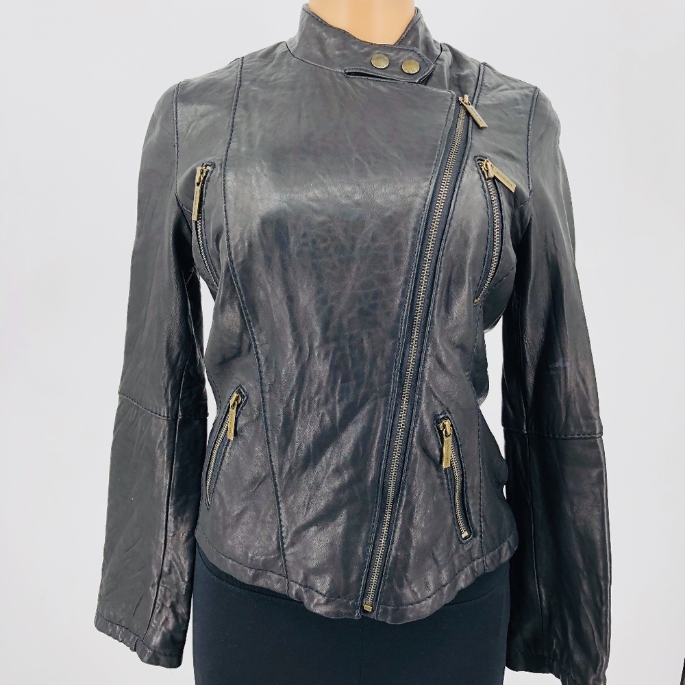 Michael Kors Leather Zip Motor Biker Jacket - Picture 2 of 8